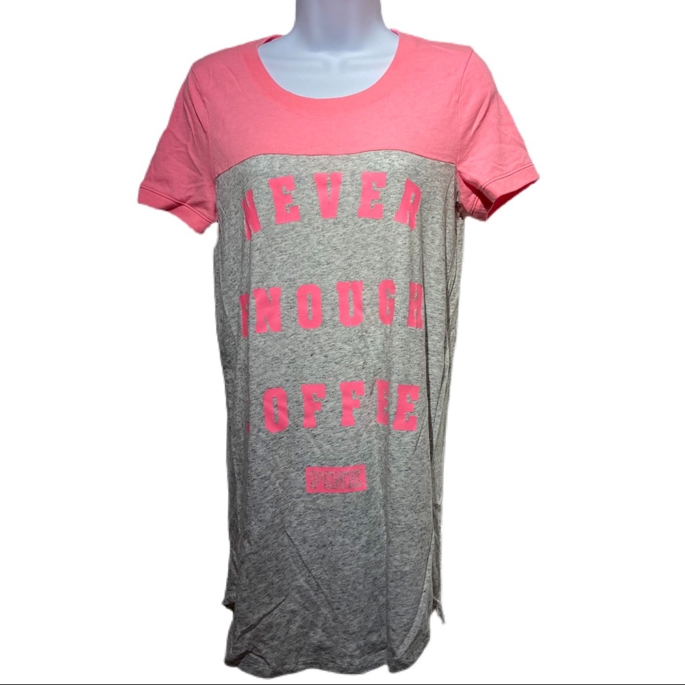 Never Enough Coffee Pink by Victoria Sleep Night Shirt Size XS Pink Gray